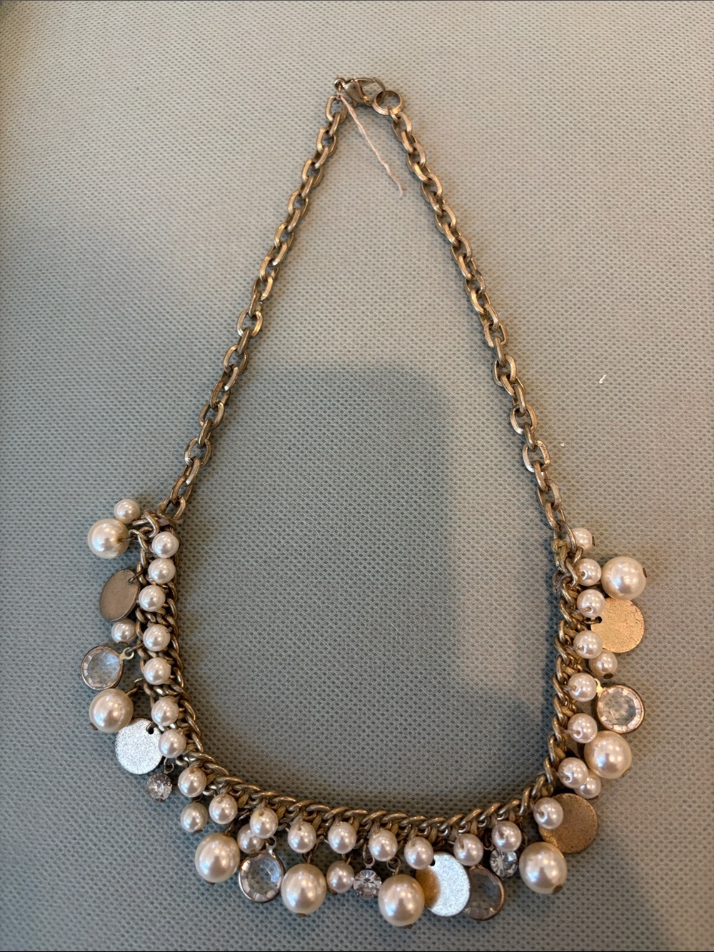 Pearl and Disc Statement Necklace - Gold Tone